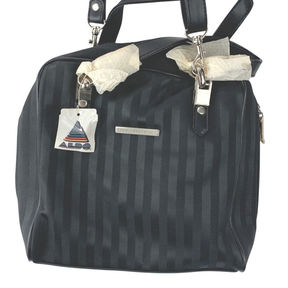 ALDO Striped Satchel Handbag Womens OS Black Crossbody Travel Top Handle NWT